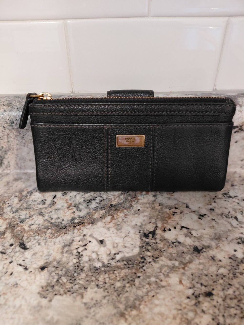 Fossil Black Bifold Leather Zip Wallet